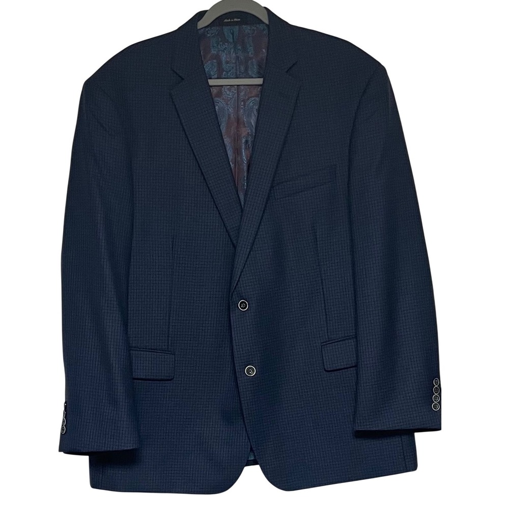 Jean Paul Germain Blue Check Plaid‎ Wool Blazer Men's 48R